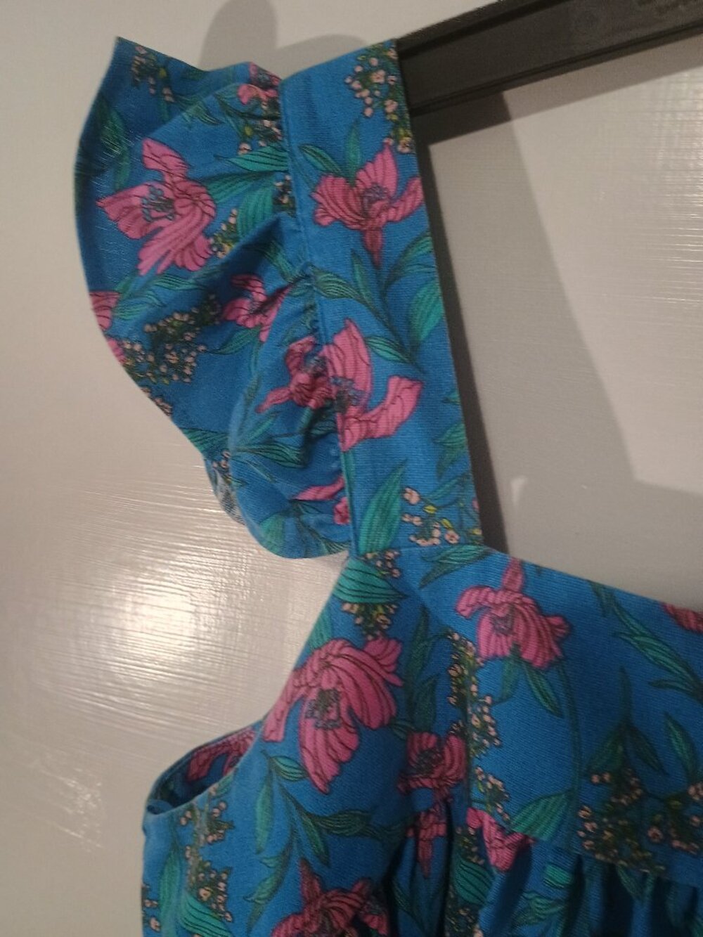 Perch by Blu Pepper Blue Pink Floral Babydoll Dress 2X Ruffle Sleeve Square Neck - Picture 6 of 6
